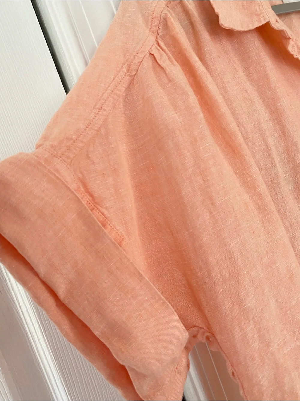 J.Crew Relaxed Fit Baird McNutt Irish Linen Blouse Top Peach Coral L Boho